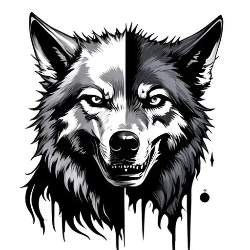 Half Grim Reaper Half Wolf Face