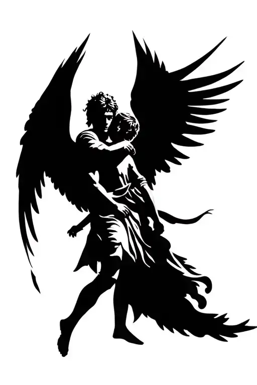 Warrior Angel Protecting Child Silhouette