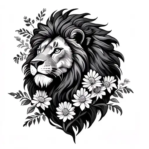 Lion With A Mane Of Flowers Growing