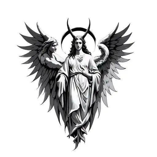 Guardian Seraphim Angel With A Devil And Angel Side Halo And Horns