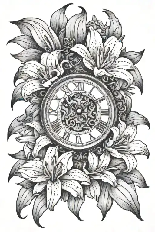 Roman Numeral Clock With Lillies Wrapping