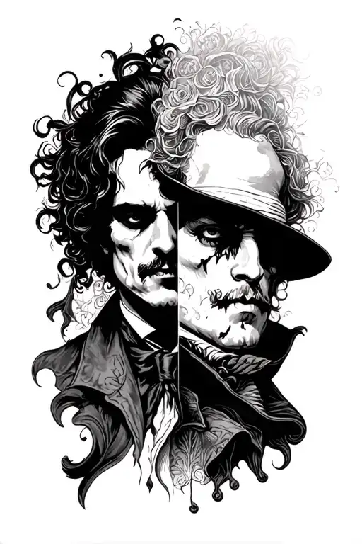 Jekyll And Hyde Calf Sleeve Tattoo Featuring Duality Of Man