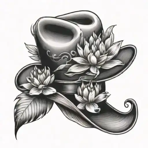 Plain Cowboy Hat With Lotus Flowers And A Feather