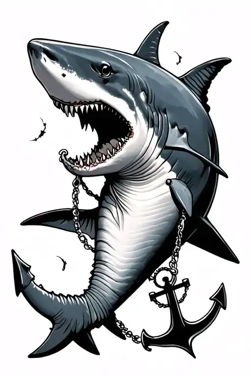 Shark And Nautical Elements Like Anchors