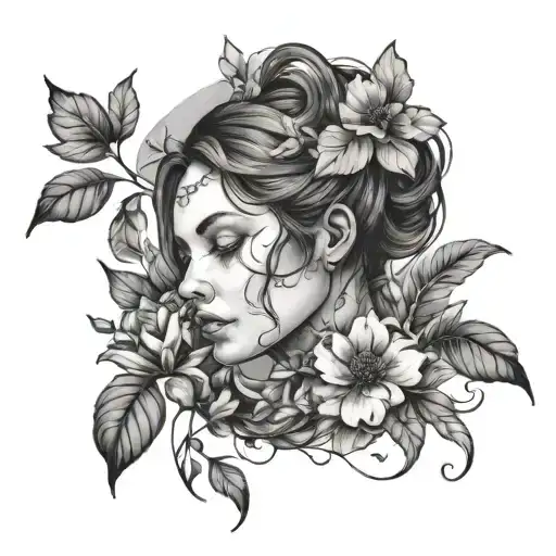 Woman Surrounded By Flowers And Nature