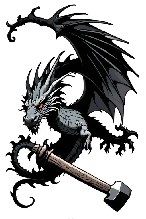 A Flying Dragon And Hammer And Chisel