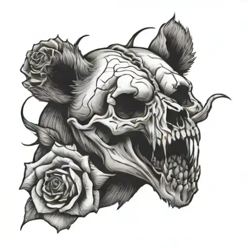 Bear Skull With A Rose Inside The Mouth