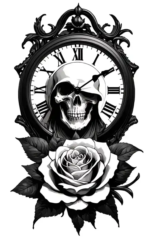 Grim Reaper Clock Rose Intertwined