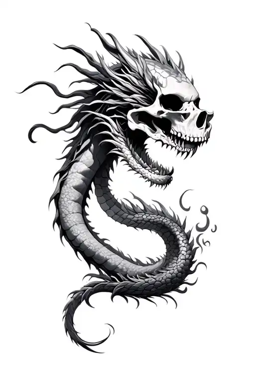 Skull And Japannees Dragon Wrapped