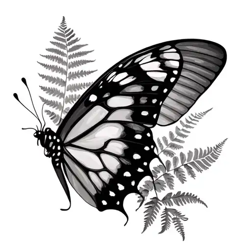 Butterfly With Delicate Fern Leaves