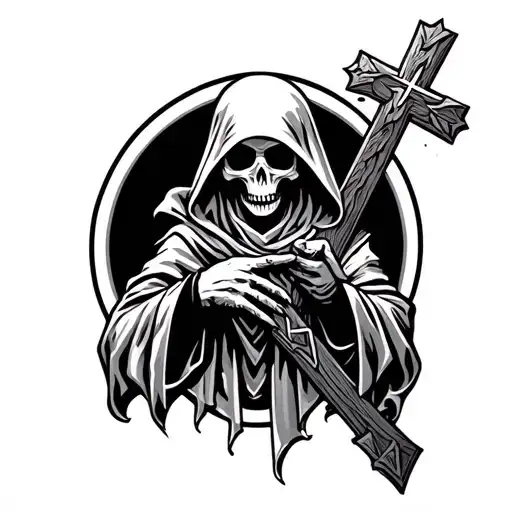 Reaper Holding Cross Surrounded