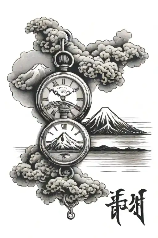 Pocketwatch With Mount Fuji Background