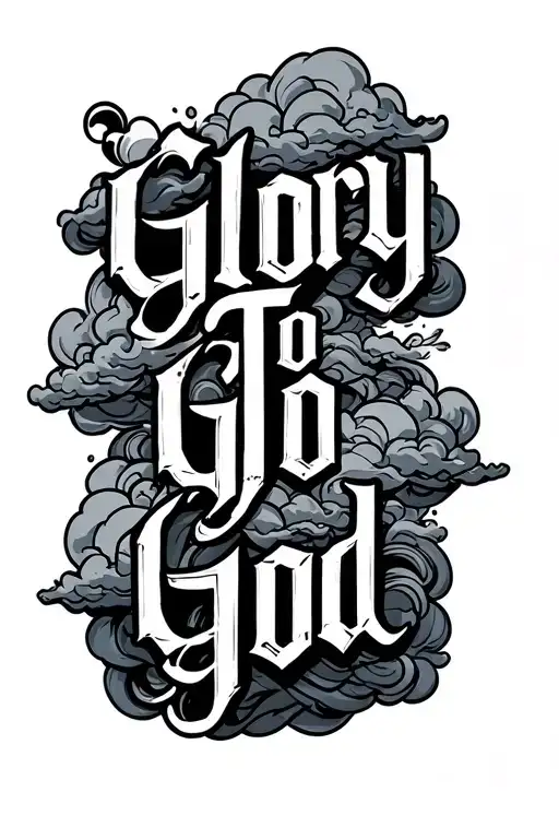 Glory To God In A Horizontal Line With Clouds Surrounding Phrase
