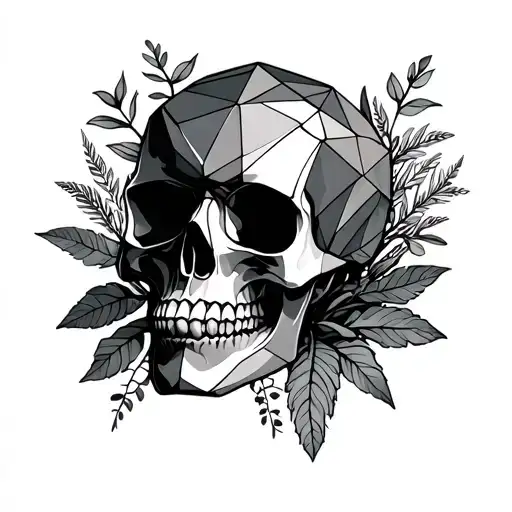Geometric Fineline Skull With Plants