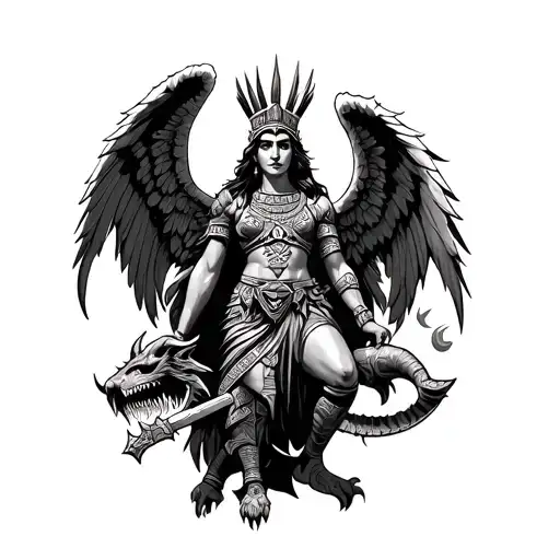 Aztec Angel In War Fighting Demons