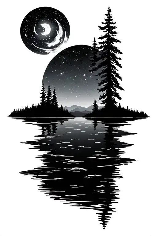 Night Sky With Stars Above Lake Scene