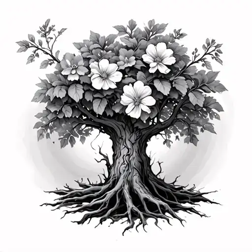 Wilted Tree With Wilted Flowers And Two Flowers In Bloom For You Back Chest And Arm