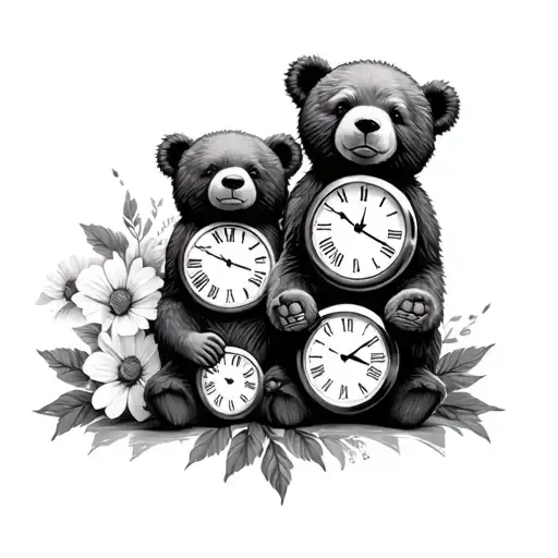 Flowers And 3 Clocks And Bears Sitting