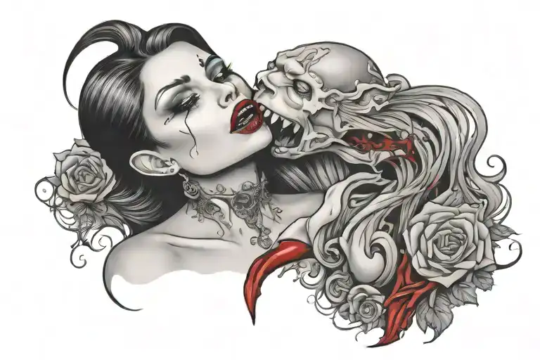 Vampire Sucking Blood From Girl Neck Colour Ful Calf