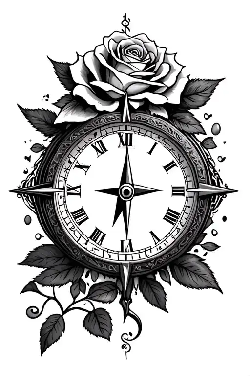Rose And Music Note Compass Rose Clock