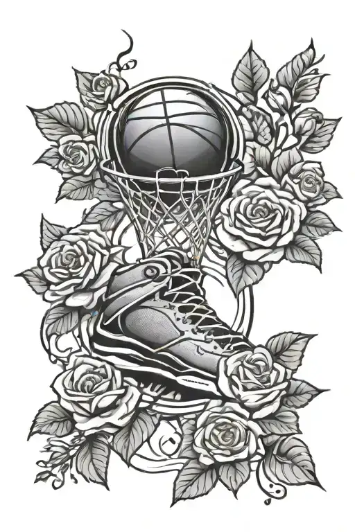 Basketball Surrounded By Roses Growing