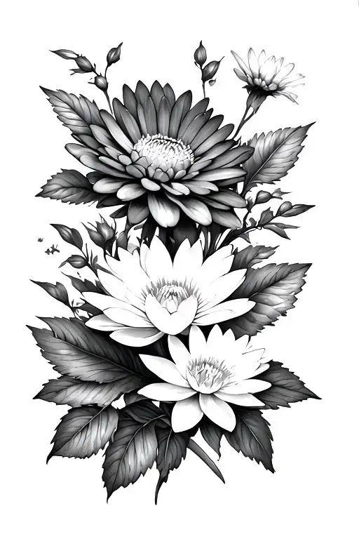 Chrysanthemum And Water Lily And Cosmos Flower