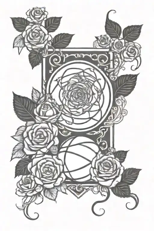 Basketball With Growing Vine Wrapping With Roses Growing