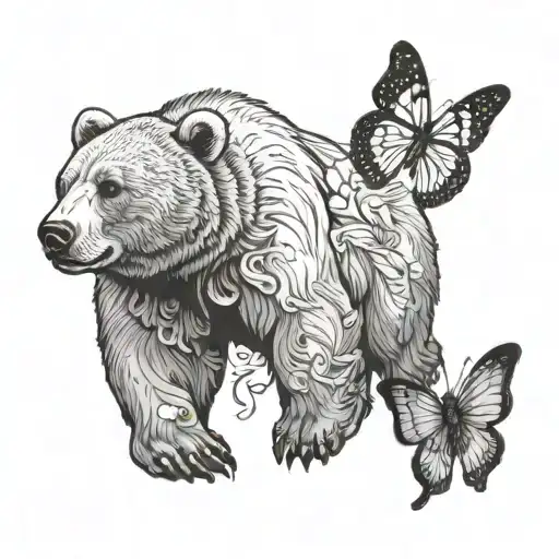 An Outline Of A Bear With Its Claw Talons Out Holding A Butterfly On It