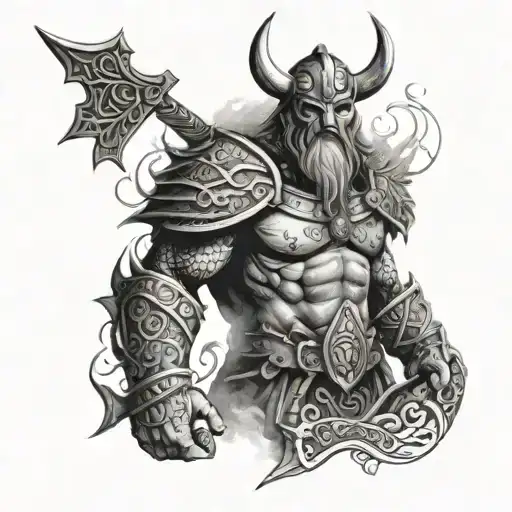 Combination Tattoo Ideas For Viking Warrior And Ravana