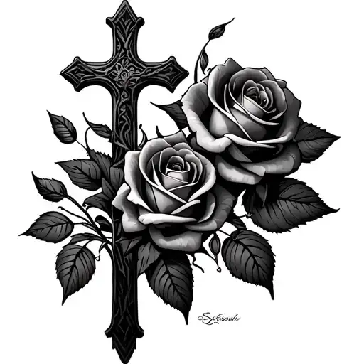 Roses Wrapped Around Cross