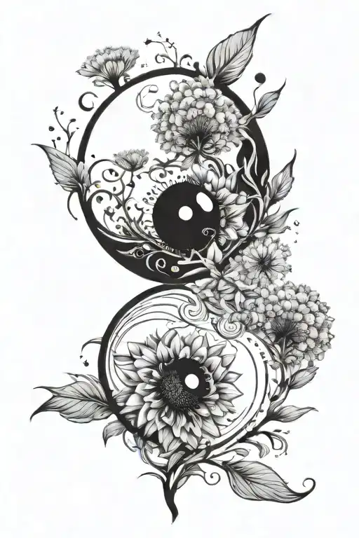 Ying Yang With Dandelion Blowing