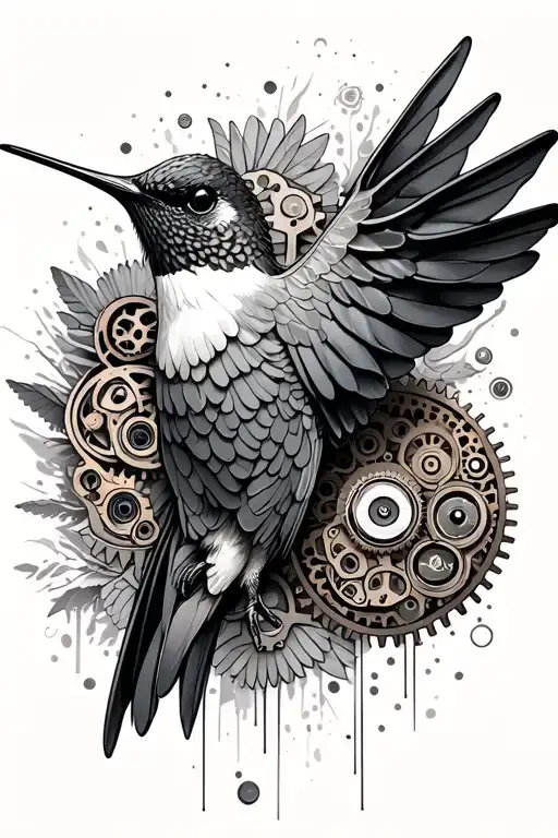 Hummingbird With Whole Body Made Of Gears An Mechanical Parts