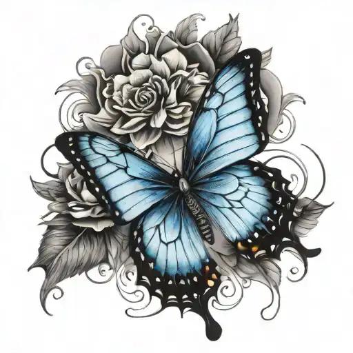 Blue Butterfly With Half Wings Open