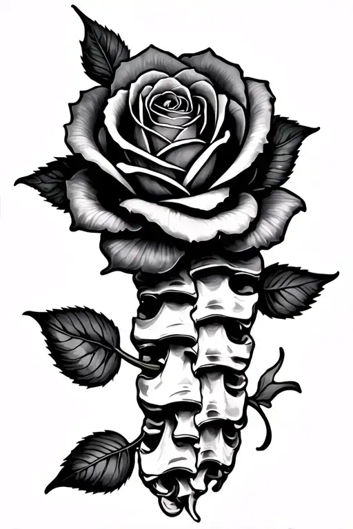 Spine Tattoo With Rose At The Top Of Spine