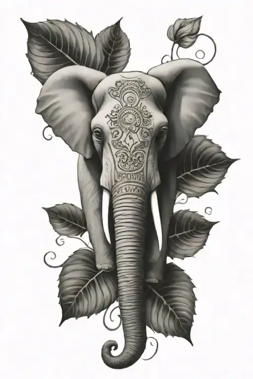 Elephant Head With Mandela Design With Lotus Leaves