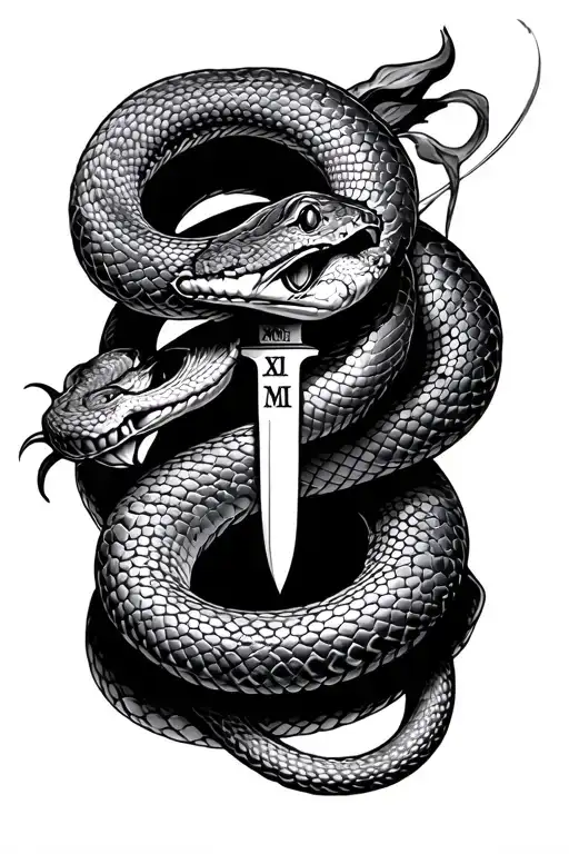 Snake With Knife Und Roman Numerals