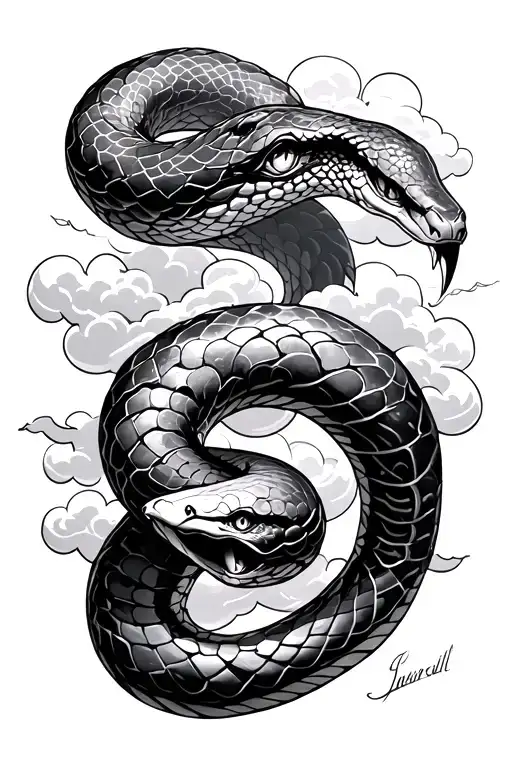 Snake In Clouds And Roman Numerals