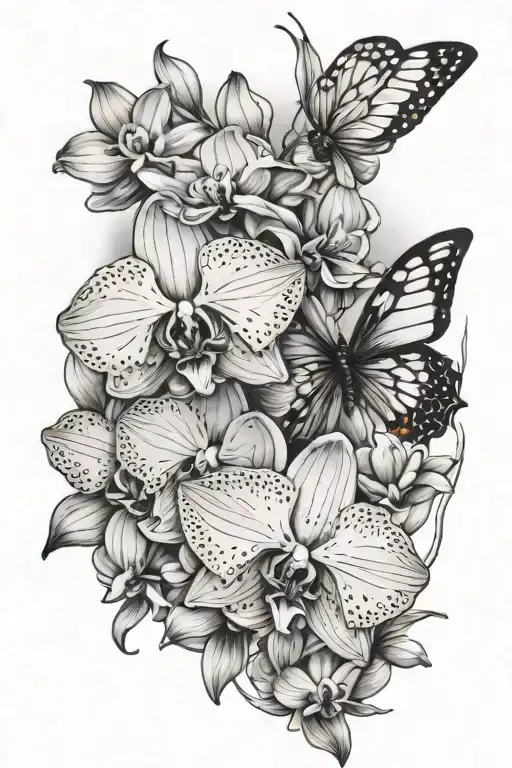 Butterfly And Orchid Flowers