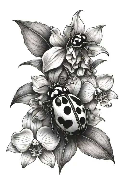 Ladybug And Orchid Flowers