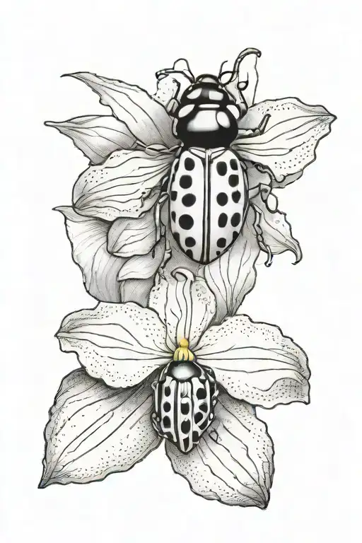 Ladybug And Orchid Flower
