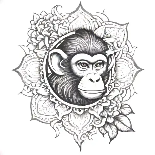 Monkey Mandala With Lotus Flower