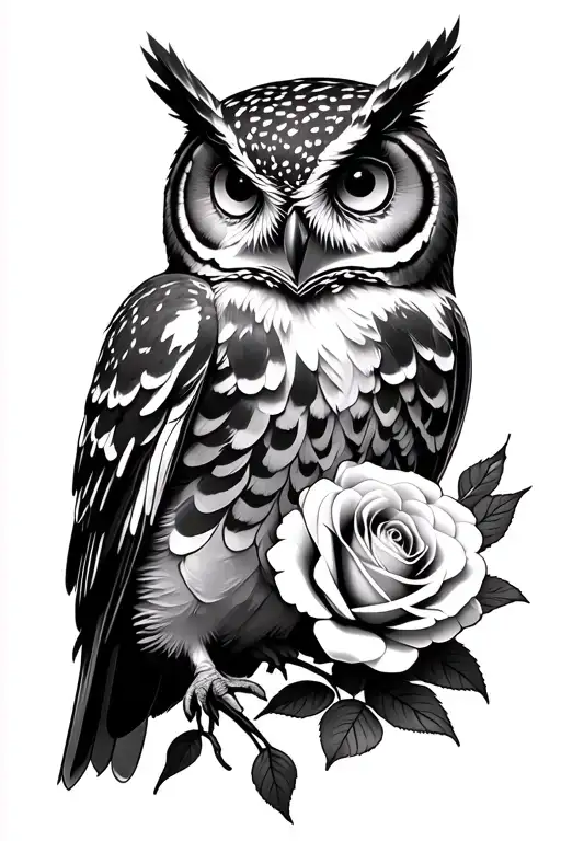 Roses With Owl Perched