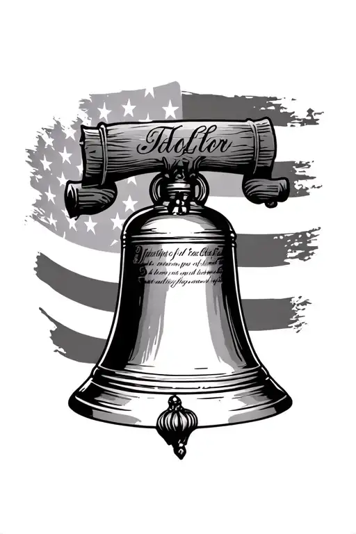 American Flag Background With 1776 Liberty Bell And Declaration Of Intent Scroll