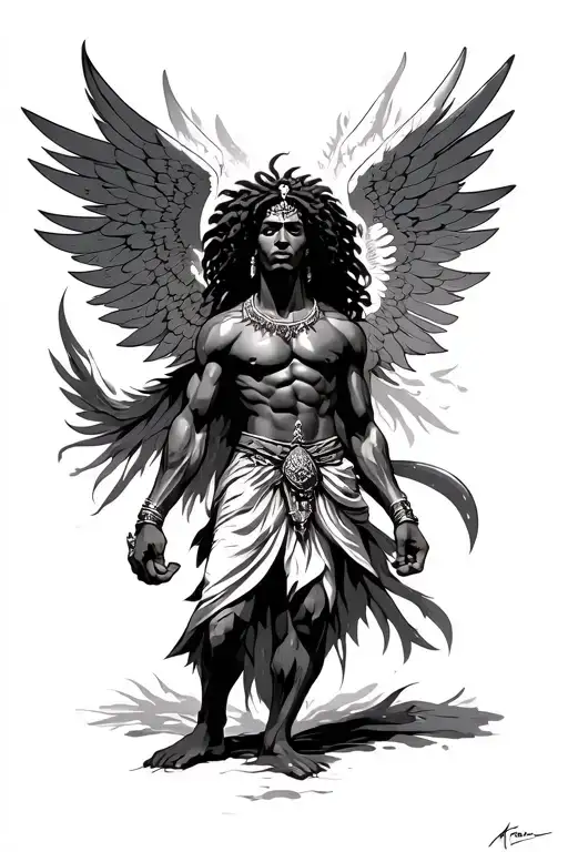 Afrocentric God Like Warrior With Wings