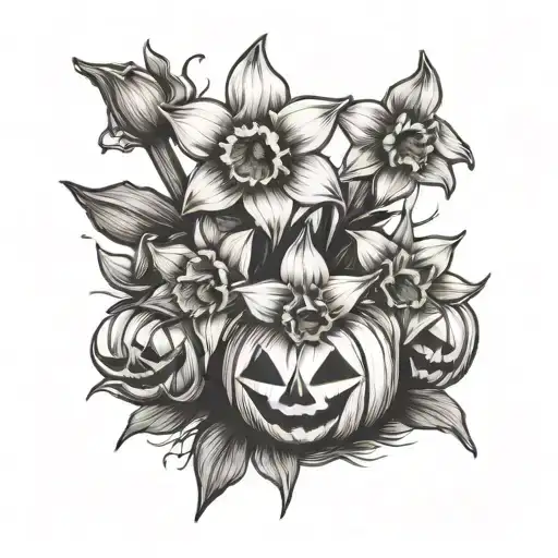 Daffodils With Halloween Themed Items