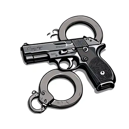 Semi -Ai Generated Image Semi Handcuffs And Pistol