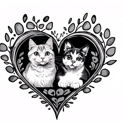 2 Cat And 1 Dog Pawprint In A Heart