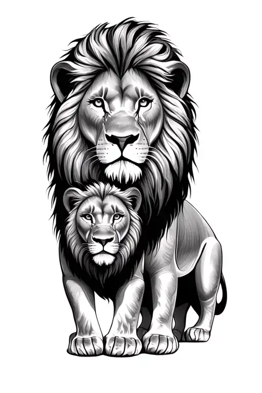 Male Lion And Son Looking