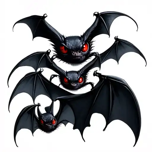 4 Small Black Bats With Red Eyes