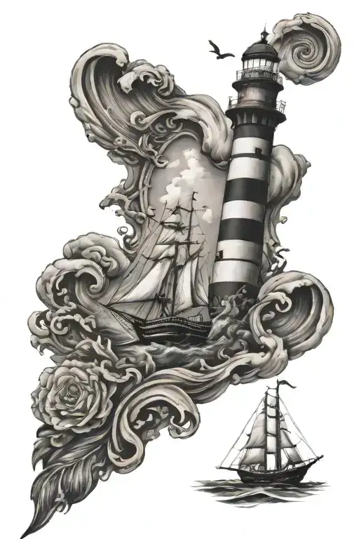 Nautical Theme Sleeve Including Lighthouse Guiding Ships